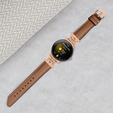 Google Pixel Watch 1 / 2 / 3 Leather Strap w. Rose Gold Rhinestone Buckle - Brown