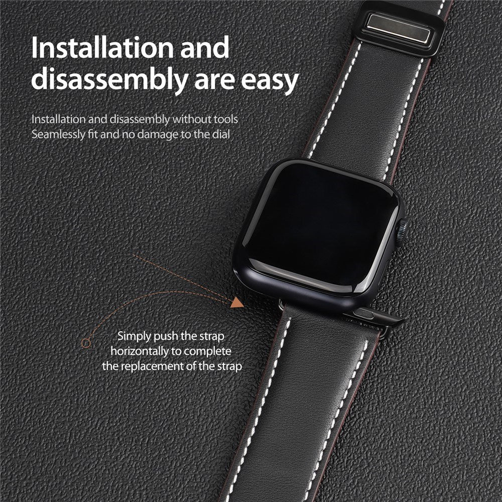 Apple Watch (38/40/SE/41/42mm) DUX DUCIS Faux Leather Watch Strap - Black