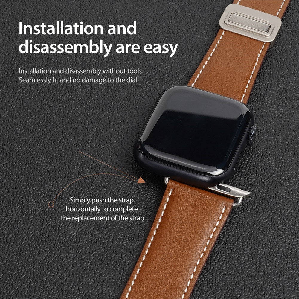 Apple Watch (38/40/SE/41/42mm) DUX DUCIS Faux Leather Watch Strap - Brown