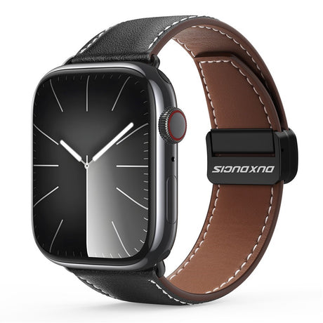 Apple Watch (42/44/SE/45/46/49mm) DUX DUCIS Faux Leather Watch Strap - Black