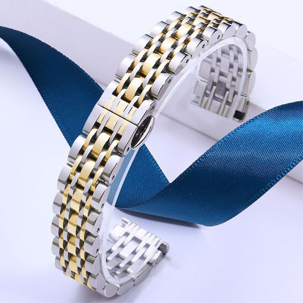 Universal 14mm Stainless Steel Smartwatch Strap w. Pattern - Silver / Gold