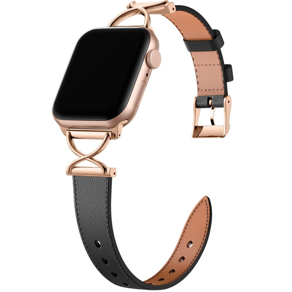 Apple Watch (38/40/SE/41/42mm) Neutral Artificial Leather Strap - Black / Rose Gold