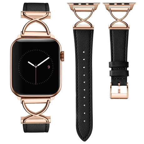 Apple Watch (38/40/SE/41/42mm) Neutral Artificial Leather Strap - Black / Rose Gold