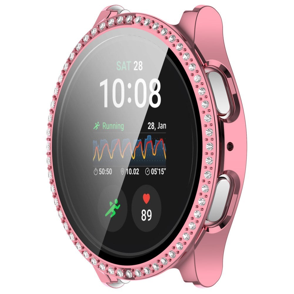 Samsung Galaxy Watch 7 (40mm) Hard Plastic Case w. Built-in Screen Protector - Pink & Rhinestones