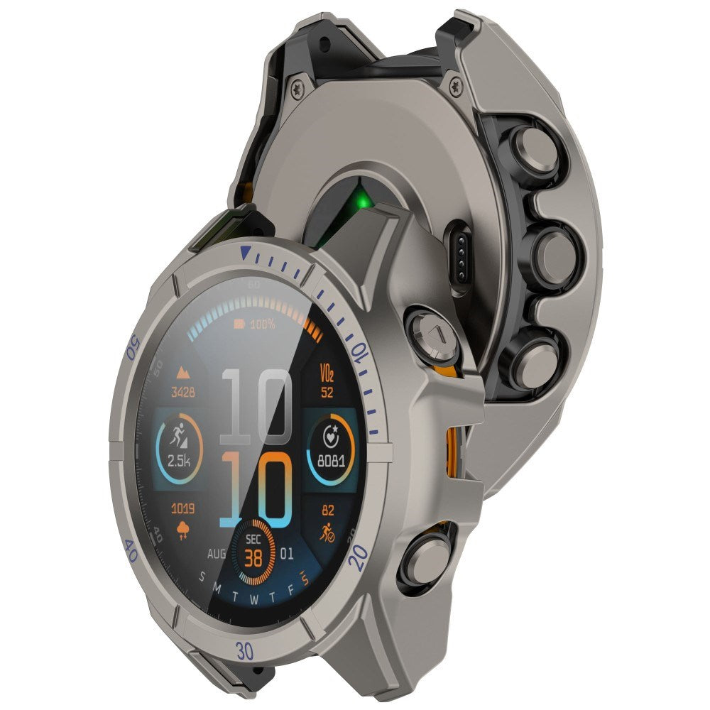 Garmin Tactix 8 AMOLED (47mm) Hard Plastic Case with Screen Protector Glass - Titanium / Blue