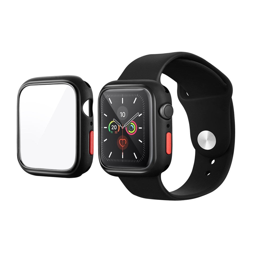 Apple Watch SE / 6 / 5 / 4 (44mm) Flexible Plastic Case with Tempered Screen Protector Glass - Black