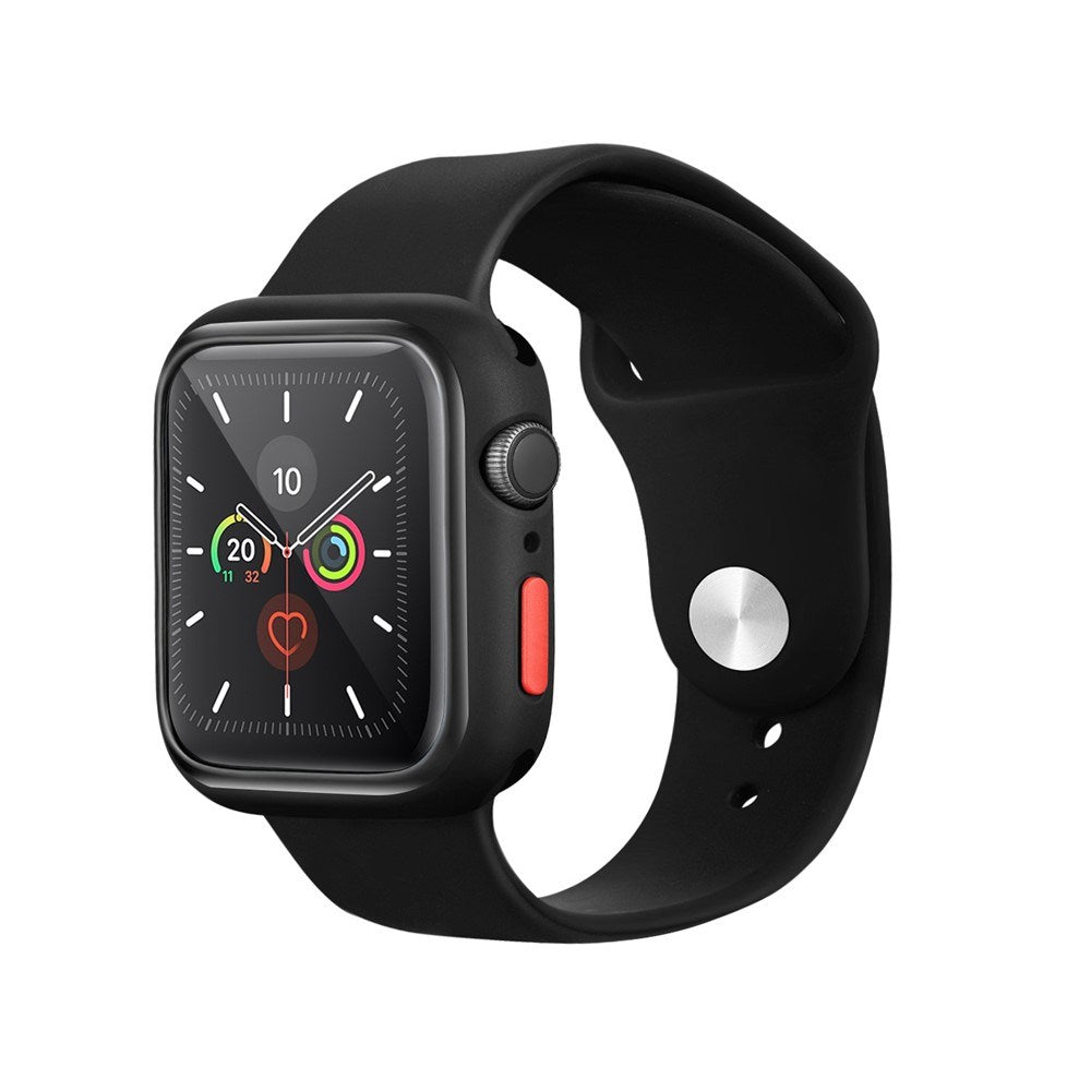 Apple Watch SE / 6 / 5 / 4 (44mm) Flexible Plastic Case with Tempered Screen Protector Glass - Black