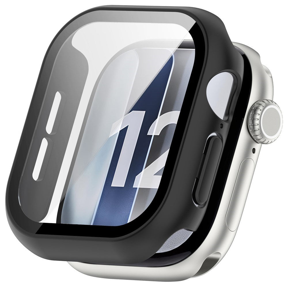 Apple Watch Series 12 (46mm) Hard Plastic Case with Built-In Screen Protector Glass - Black