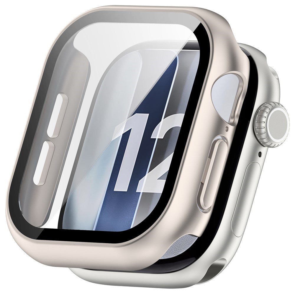 Apple Watch Series 12 (46mm) Hard Plastic Case with Built-In Screen Protector Glass - Rose Gold