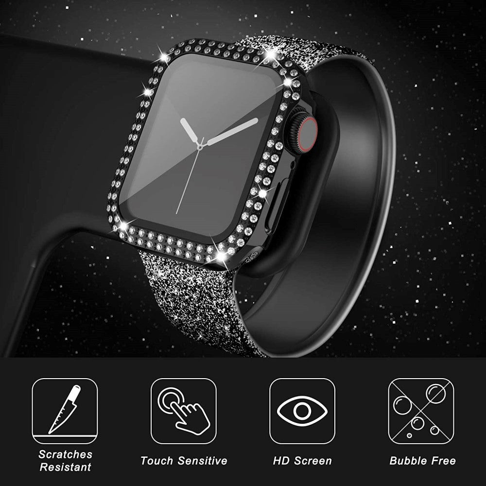 Apple Watch (42mm) Hard Plastic Case w. Built-in Screen Protector - Black & Rhinestones