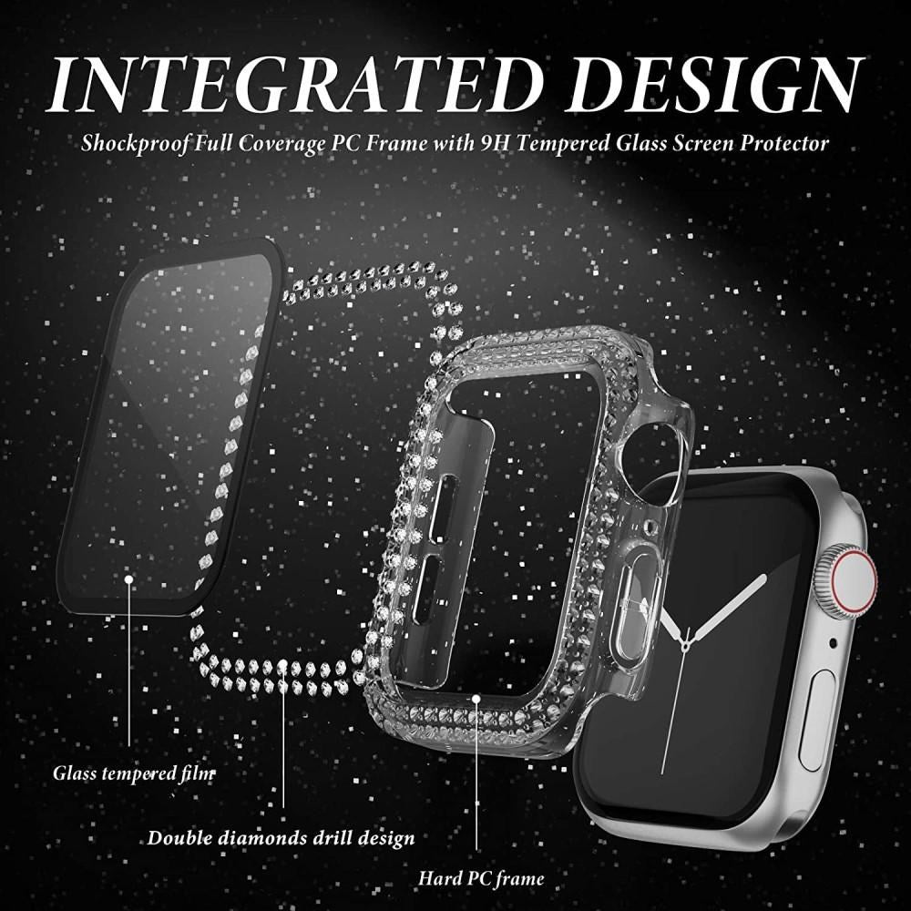 Apple Watch (44mm) Hard Plastic Case w. Built-in Screen Protector - Transparent & Rhinestones