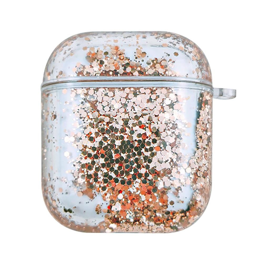 AirPods (1 & 2. gen.) Plastic Case - Transparent w. Gold Glitter Waterfall