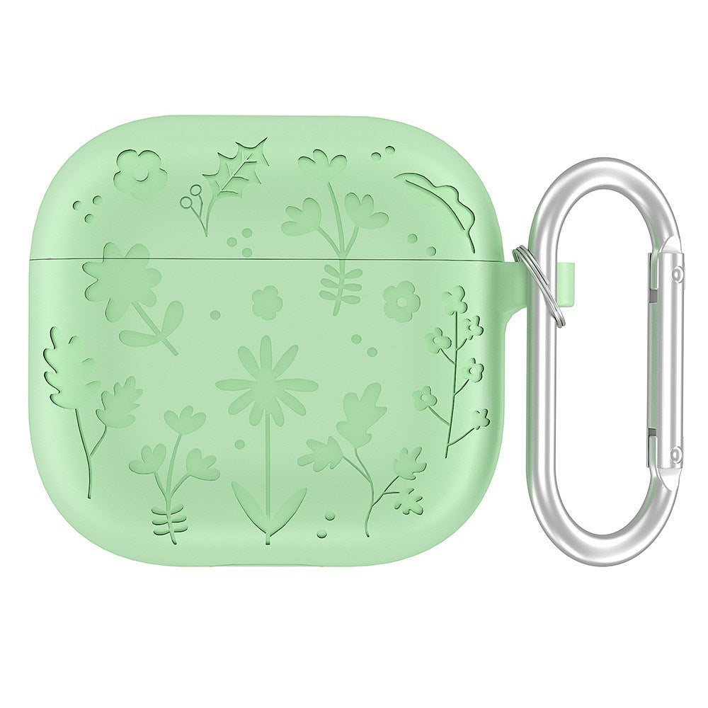 Apple AirPods (4. gen.) Silicone Case with Carabiner and Flower Design - Light Green