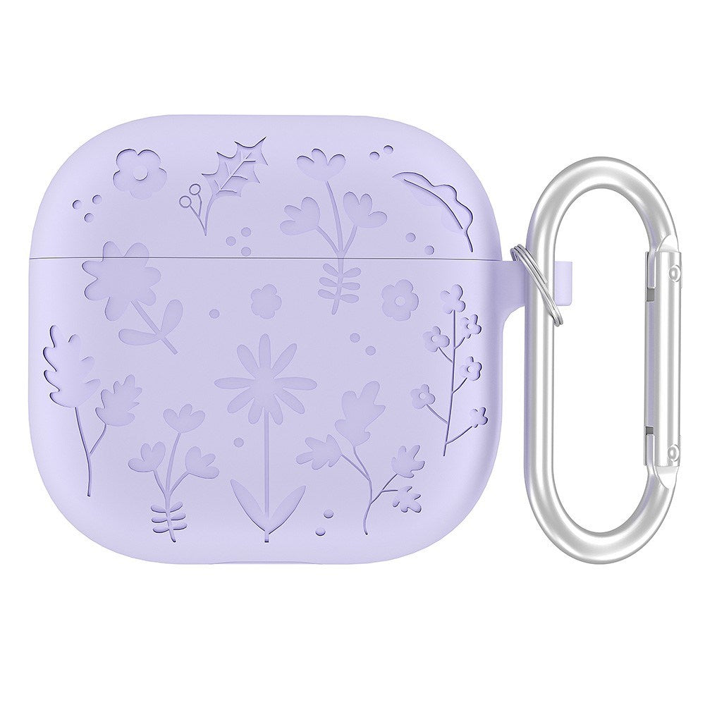 Apple AirPods (4. gen.) Silicone Case with Carabiner and Flower Design - Purple