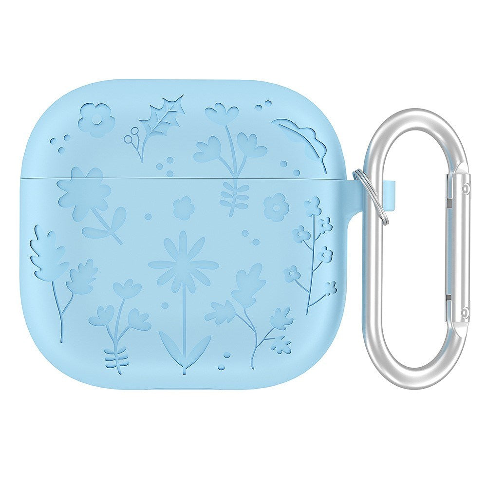 Apple AirPods (4. gen.) Silicone Case with Carabiner and Flower Design - Blue