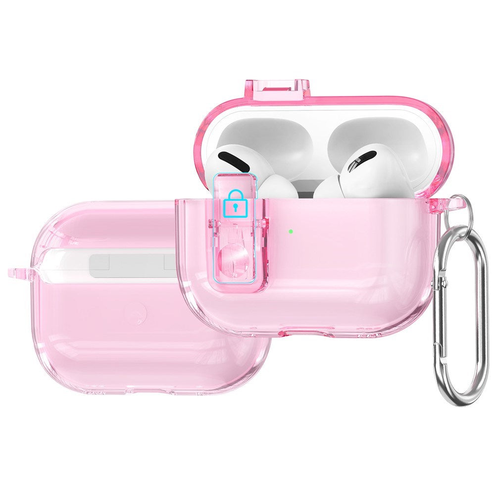 Apple AirPods Pro (3rd gen.) Hybrid Plastic Case with Carabiner - Transparent Glitter / Pink
