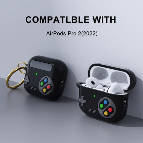 Apple Airpods Pro 2nd Gen (2022) Silicone Case with Carabiner - Game Console - Black