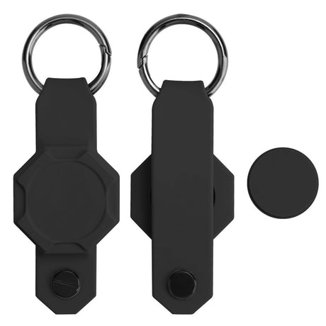 AirTag Silicone Case w. Round Carabiner & Key Storage - Black