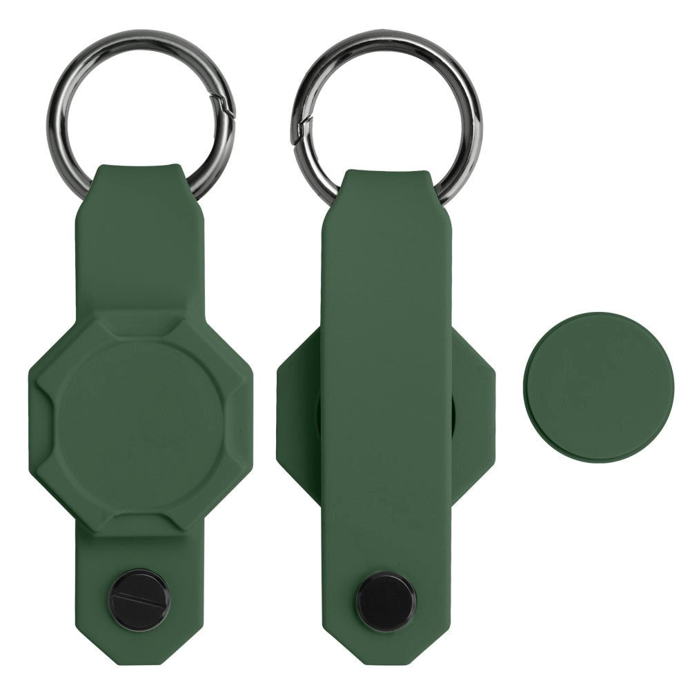 AirTag Silicone Case w. Round Carabiner & Key Storage - Green