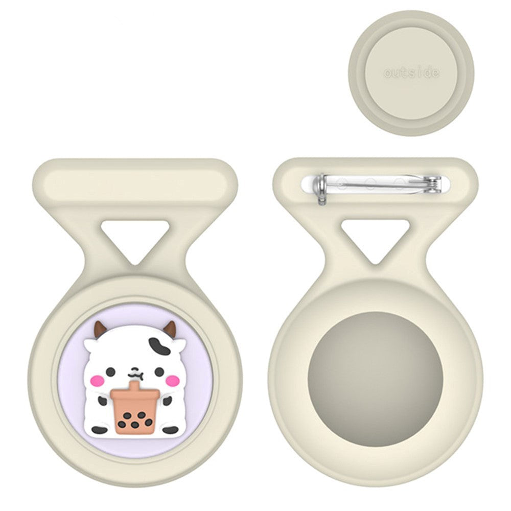 AirTag Silicone Case w. Brooch & Motif - Cow