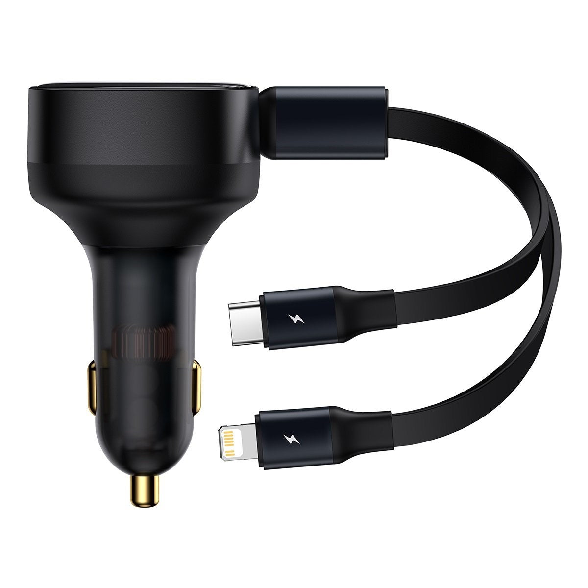 Car charger from Baseus with cable drum with USB-C and Lightning cable - Black