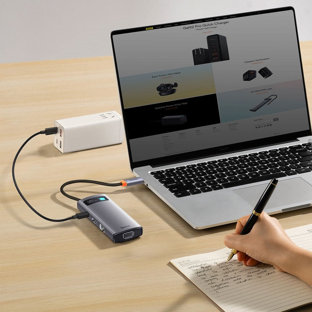 Baseus 7-in-1 USB-C Multiport Hub - 3 x USB-A 1 x USB-C 1 x HDMI 1 x VGA 1 x RJ45 - Grey