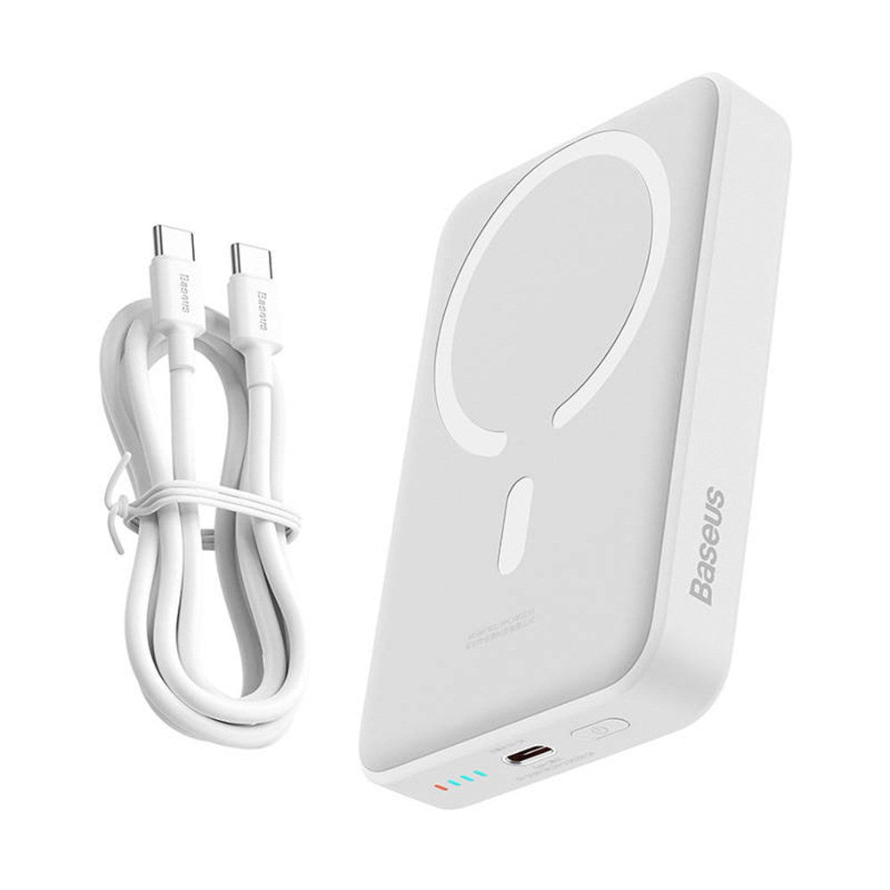 Baseus Mini 30W Magnetic Powerbank with USB-C PD & Qi Wireless Charging - 10,000 mAh - MagSafe Kompatibel - Hvid