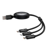 Baseus Free2Draw 3-in-1 Retractable Multi Cable - USB-A to USB-C / Lightning / Micro USB - 1.1m - Black