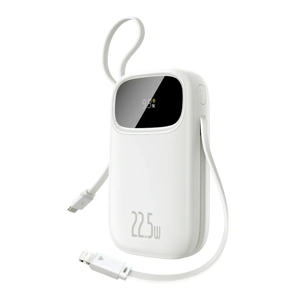 Baseus EnerFill 10,000mAh Powerbank 22.5W with Built-in USB-C & Lightning Cable - White