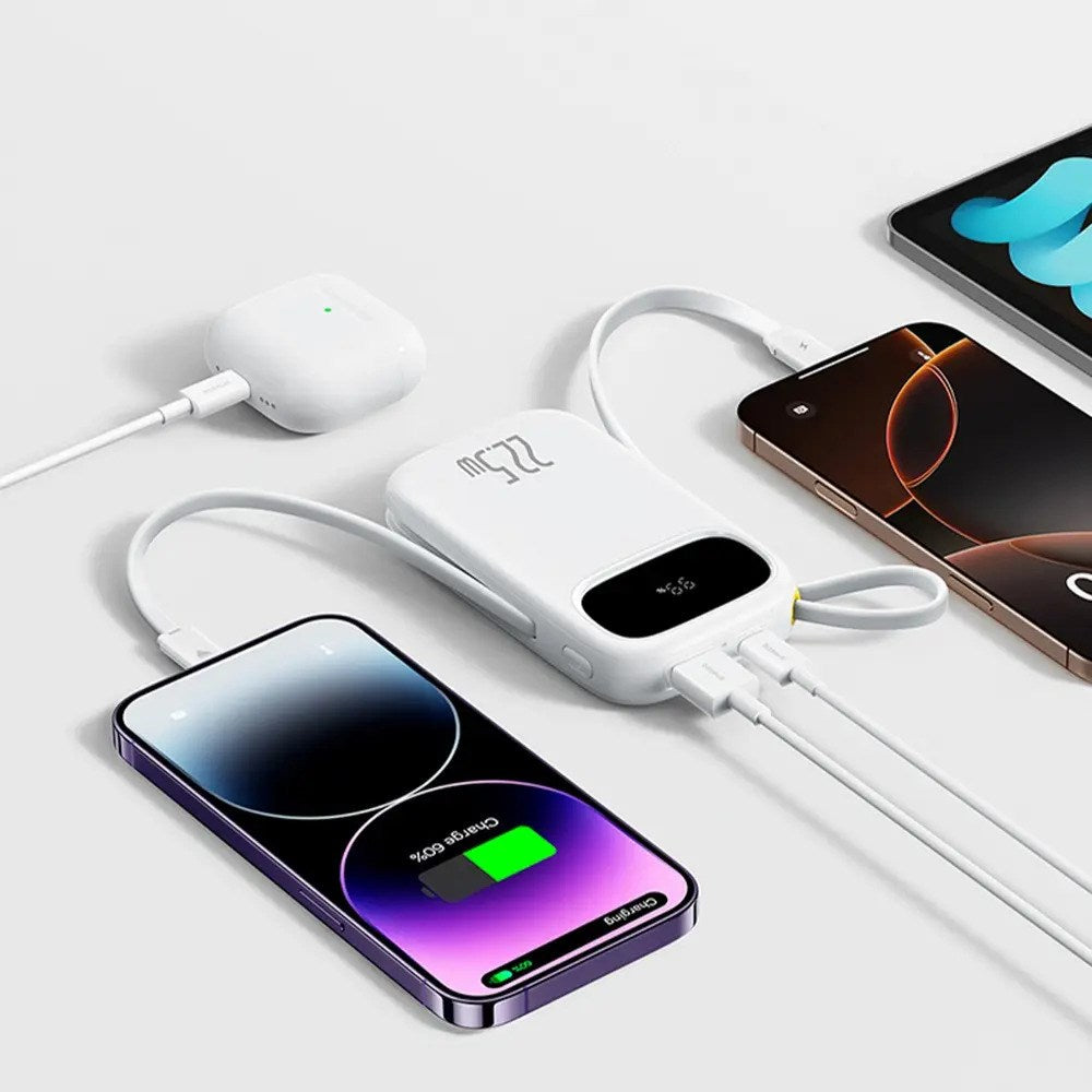 Baseus EnerFill 10,000mAh Powerbank 22.5W with Built-in USB-C & Lightning Cable - White