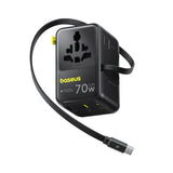 Baseus EnerCore 70W 6-in-1 Travel Adapter with Retractable USB-C Cable - Black