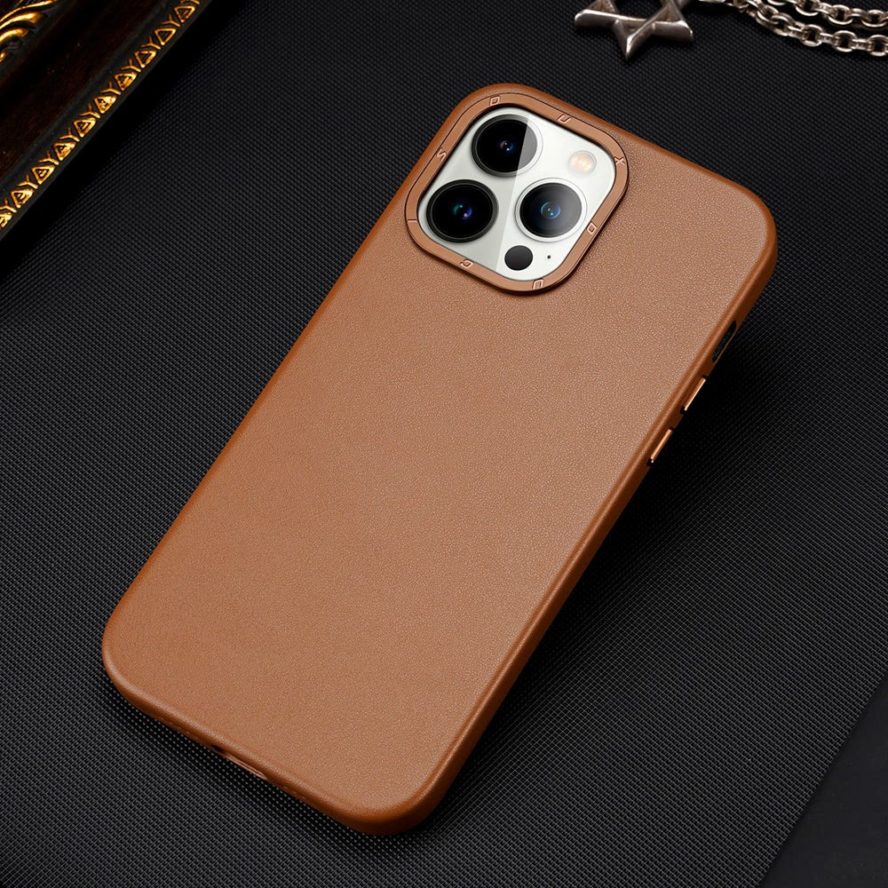 iPhone 14 Pro DUX DUCIS Grit Elegant Leather Back Case - MagSafe Compatible - Brown