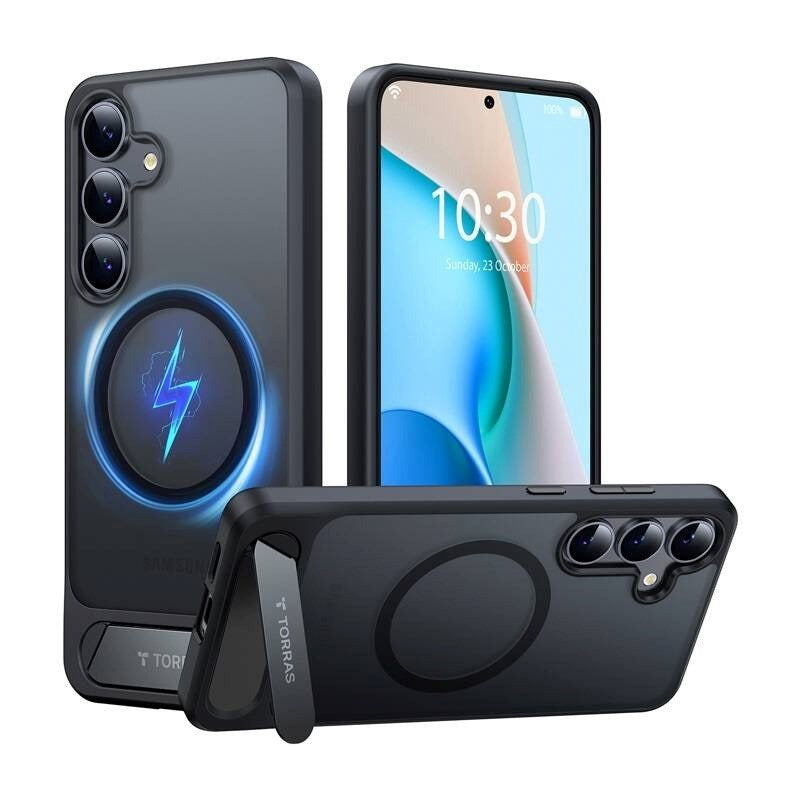 TORRAS Samsung Galaxy S25 Pstand Hybrid Case with Stand Function - MagSafe Compatible - Black