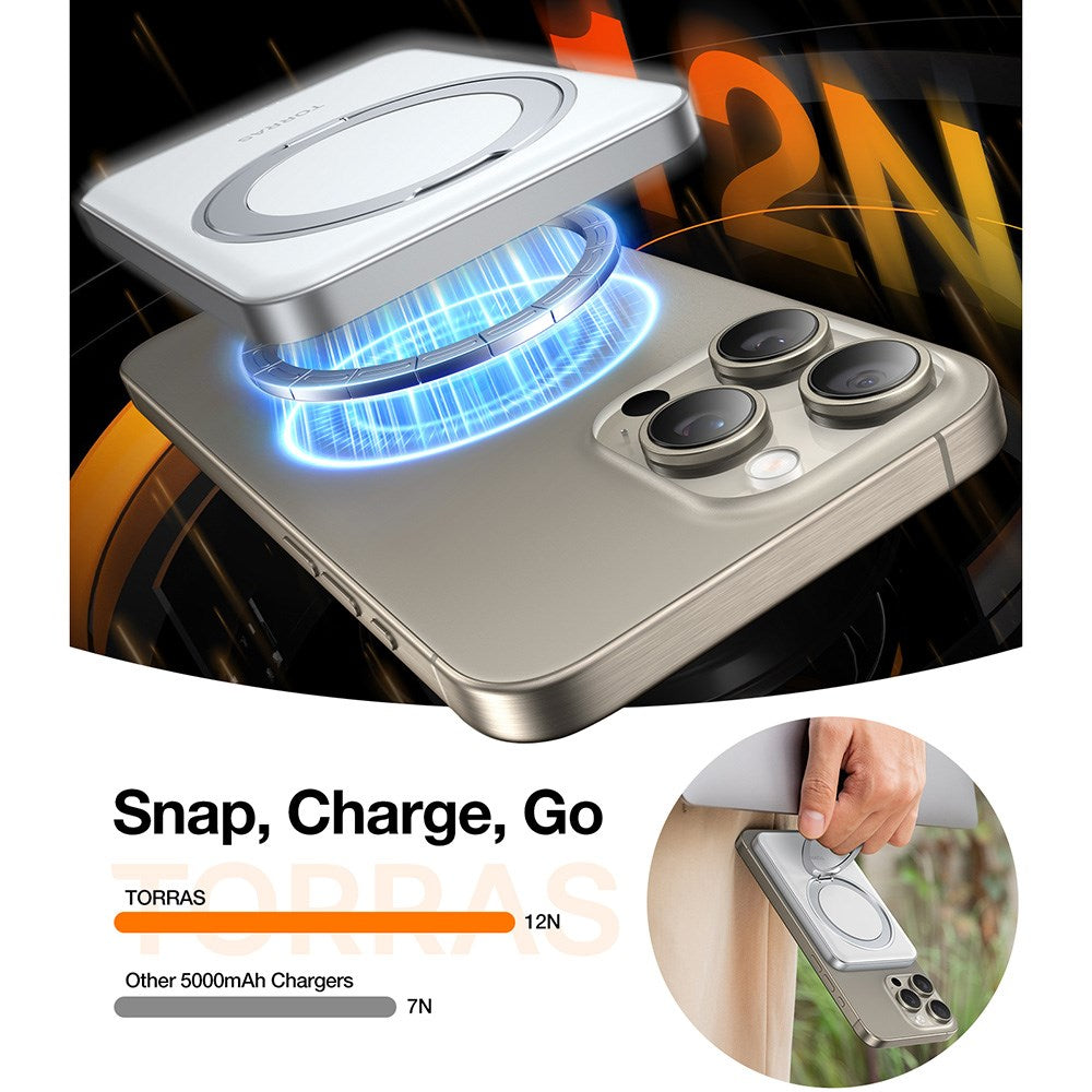 TORRAS Magnetic 15W Power Bank 5,000mAh with Kickstand - White