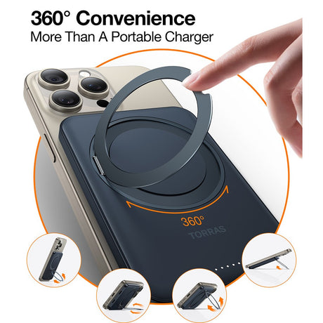 TORRAS Magnetic 15W Power Bank 5,000mAh with Kickstand - Black