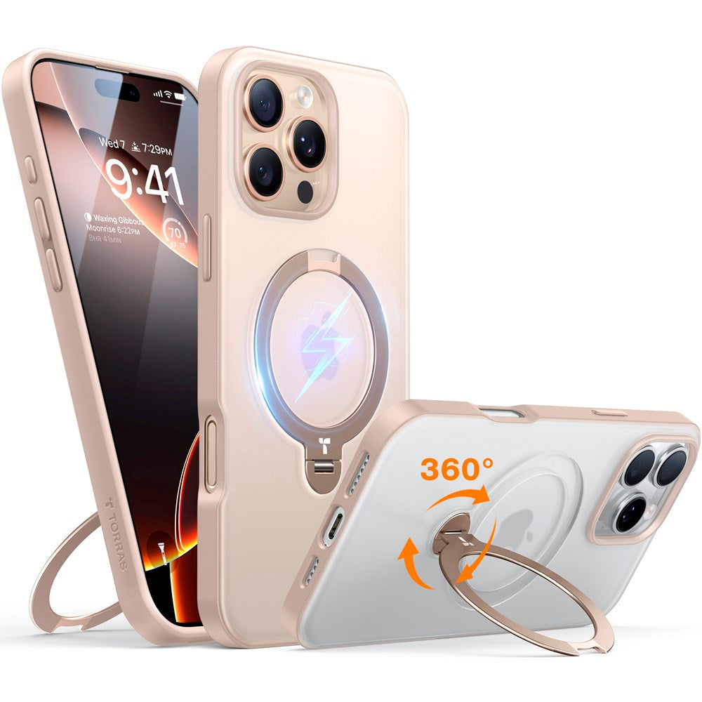 TORRAS iPhone 16 Pro Max Hybrid Plastic Case with Stand Function - MagSafe Compatible - Gold