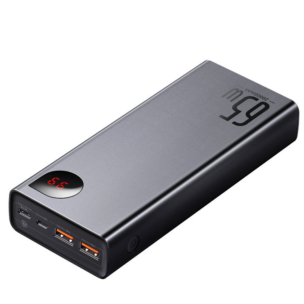 Baseus Adaman 65W Powerbank 20,000mAh w. 2 x USB-A & USB-C - USB-C Cable - Black