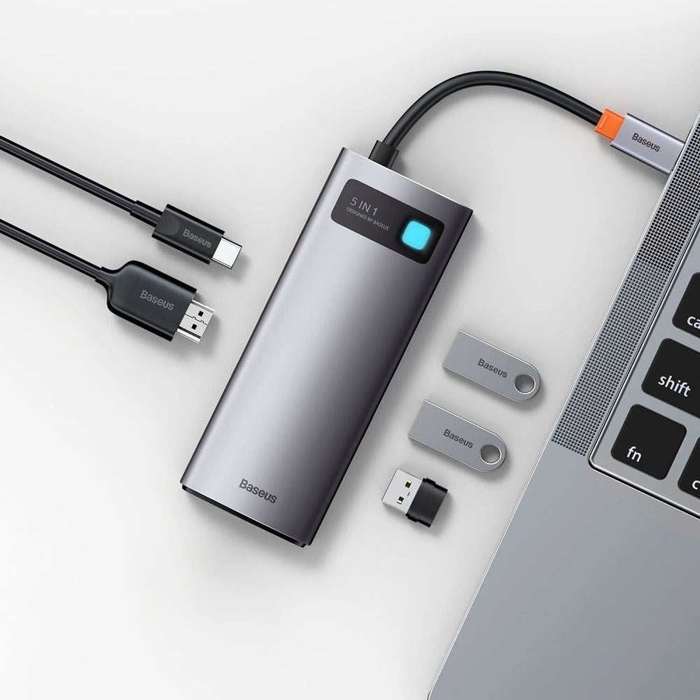 Baseus 7-in-1 USB-C Multiport Adapter with 3 x USB-A 1 x USB-C 1 x HDMI - Grey