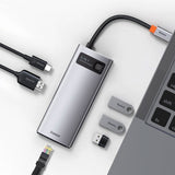Baseus 6-in-1 USB-C Multiport Adapter with 3 x USB-A 1 x USB-C 1 x HDMI 1 x RJ45 - Grey