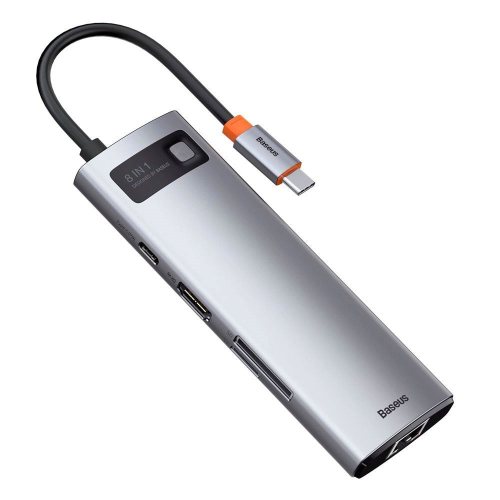 Baseus 8-in-1 USB-C Multiport Adapter with 3 x USB-A 1 x USB-C 1 x HDMI 1 x SD Card Reader 1 x MicoSD Card Reader 1 x RJ45 - Grey