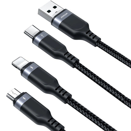 Joyroom 3-in-1 Nylon USB-C / Lightning / Micro USB Cable - 1,2m - Black