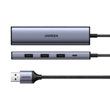 UGREEN 5-in-1 USB-A Adapter - 4 x USB3.0 + 1 x USB-C Input - Grey