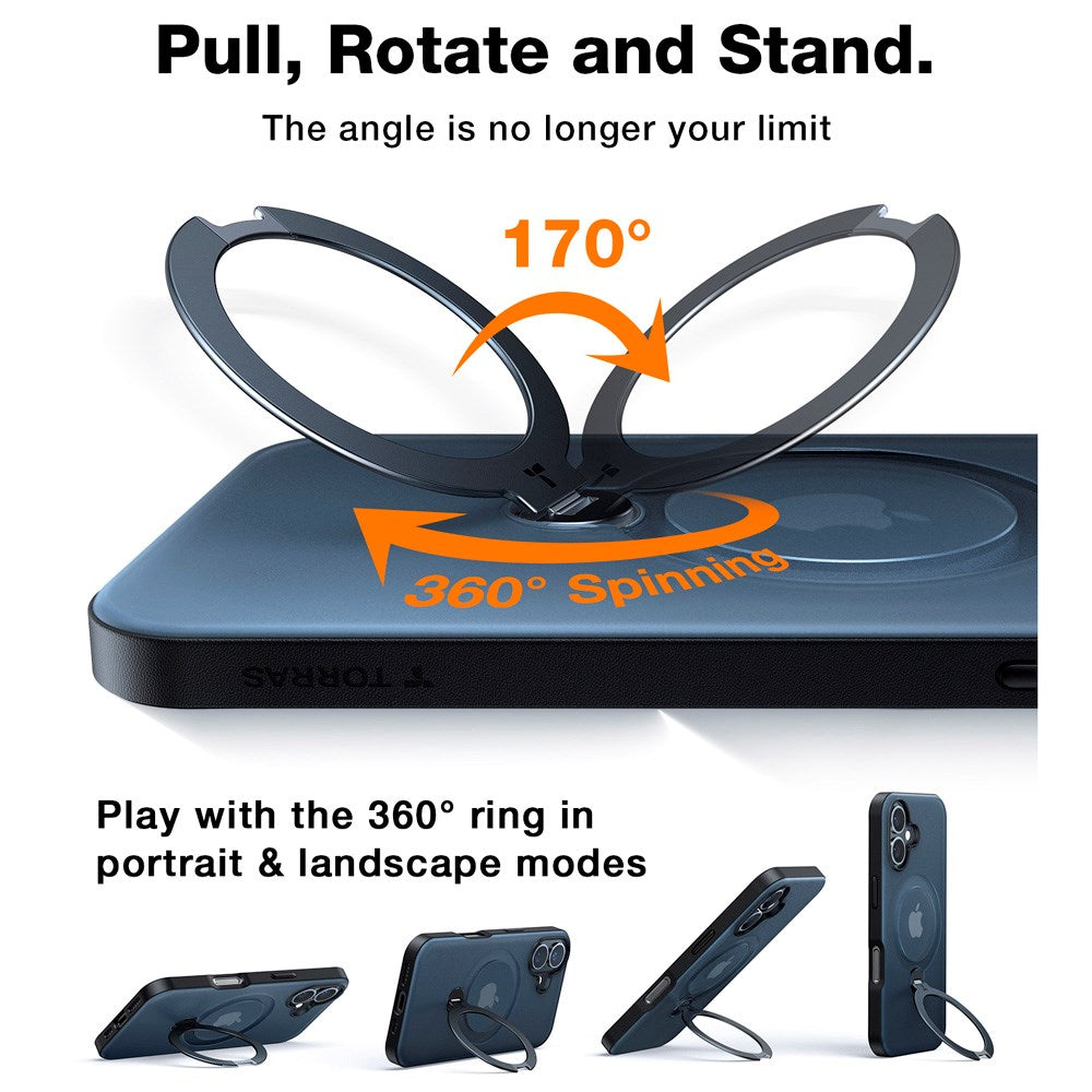 TORRAS iPhone 16 Plus Hybrid Plastic Case with Stand Function - MagSafe Compatible - Black