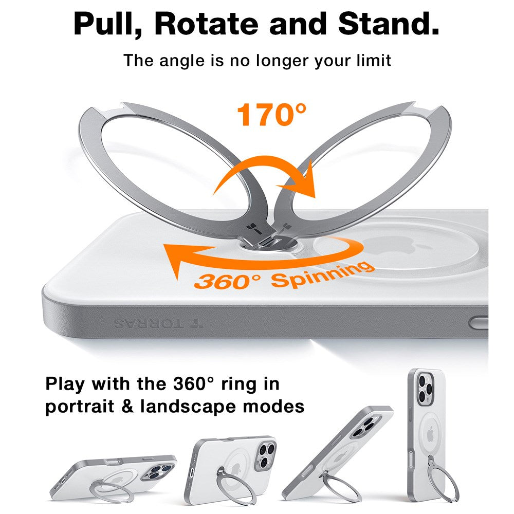 TORRAS iPhone 16 Pro Max Hybrid Plastic Case with Stand Function - MagSafe Compatible - Grey