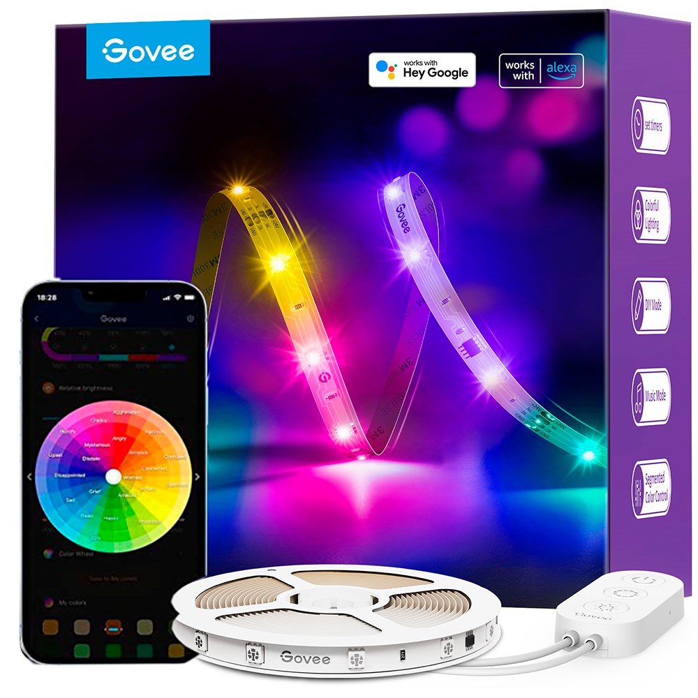 Govee Basic Wi-Fi + Bluetooth RGBIC LED Strip Lights - 5m - White