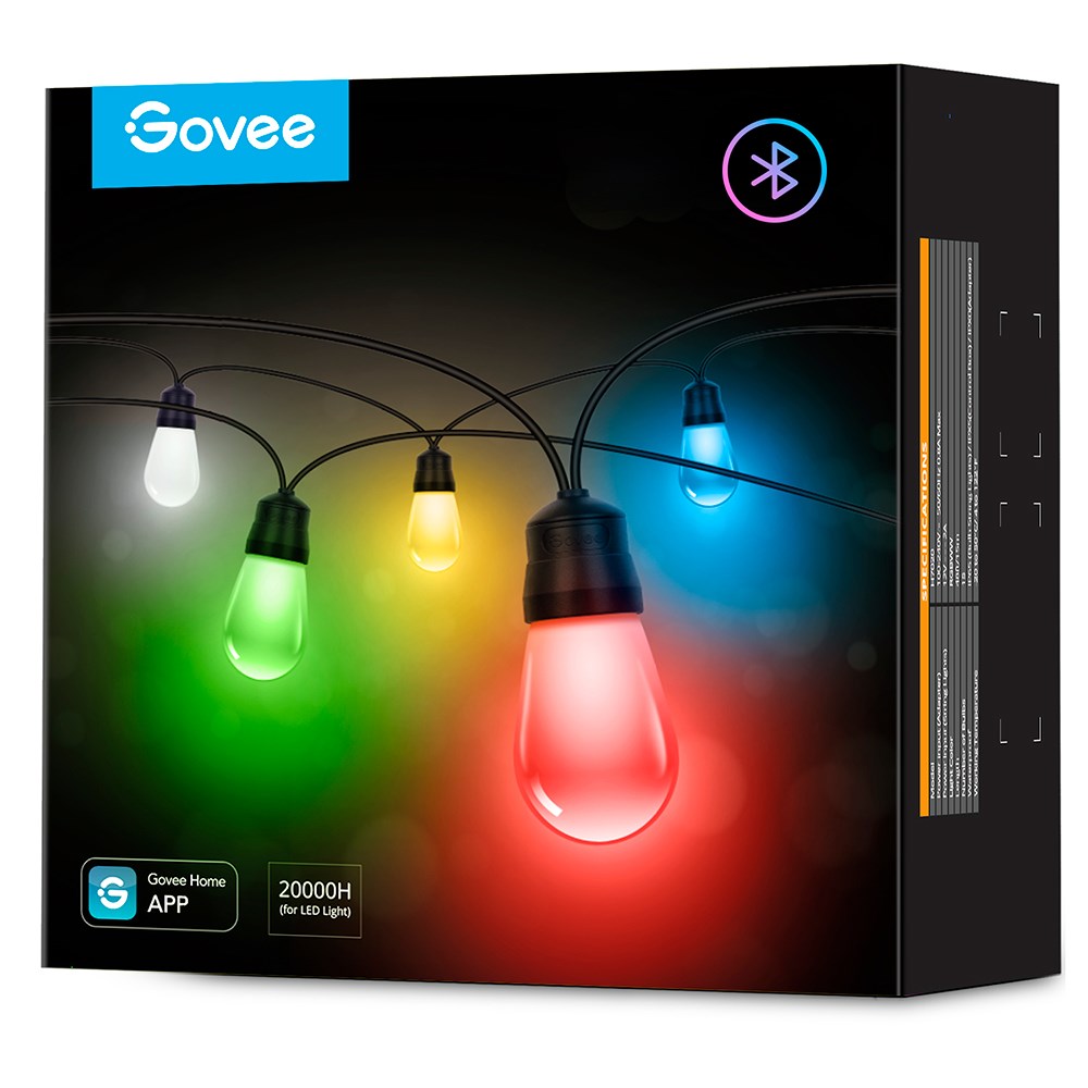 Govee RGBW Bluetooth & Wi-Fi Outdoor String Lights 14m - Black