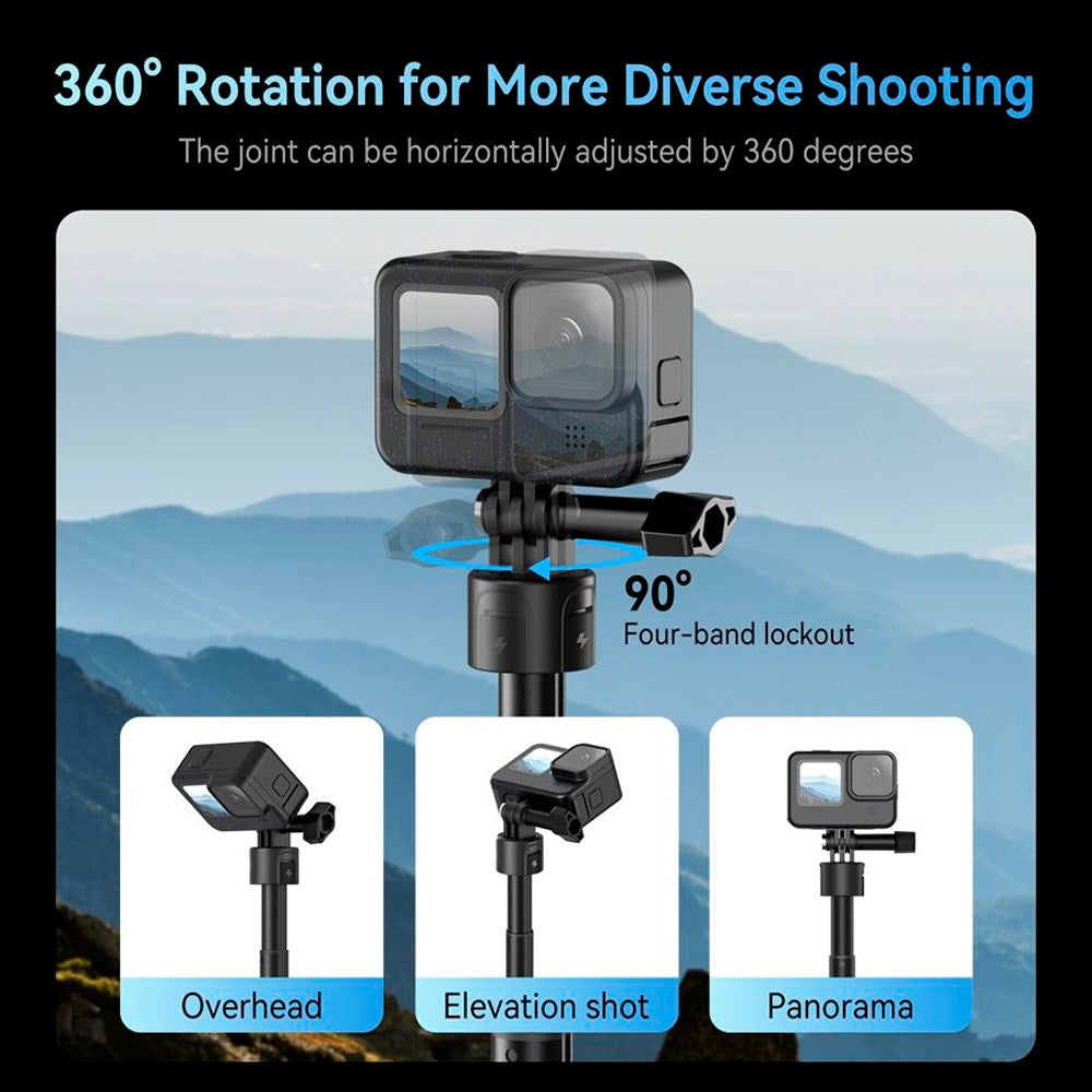 TELESIN 3-in-1 PowerBank Selfie Stick for GoPro Hero 9 / 10 / 11 / 12 / 13 / MAX - 5000 mAh - Black