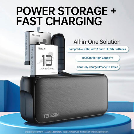 TELESIN PowerBank Battery Charger for GoPro Hero 13 & Smartphones - Black