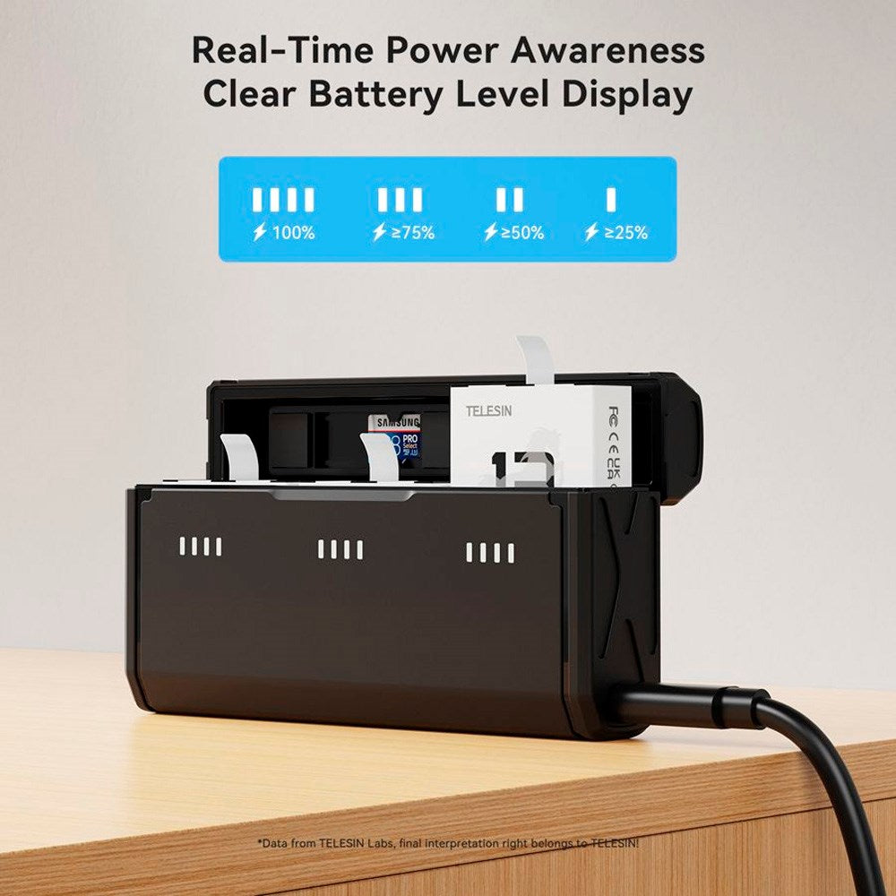 TELESIN Battery Charging Case & 2x Stamina Battery Kit for GoPro Hero 13 - Black