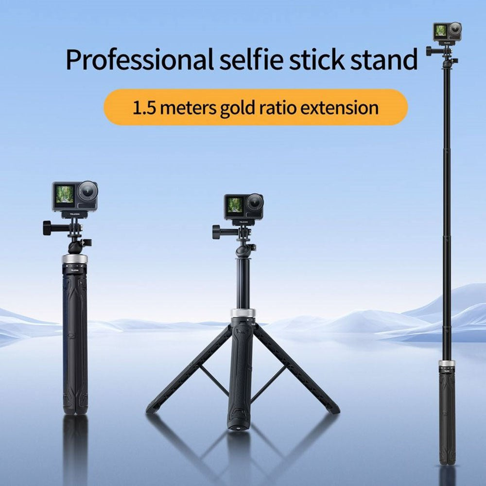TELESIN 3-in-1 Selfie Stick with Tripod for Action Camera - Black